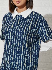 SHEIN Tie Dye Contrast Collar 2 In 1 Shirt - Multicolor - View 4