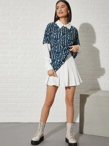 SHEIN Tie Dye Contrast Collar 2 In 1 Shirt - Multicolor - View 5