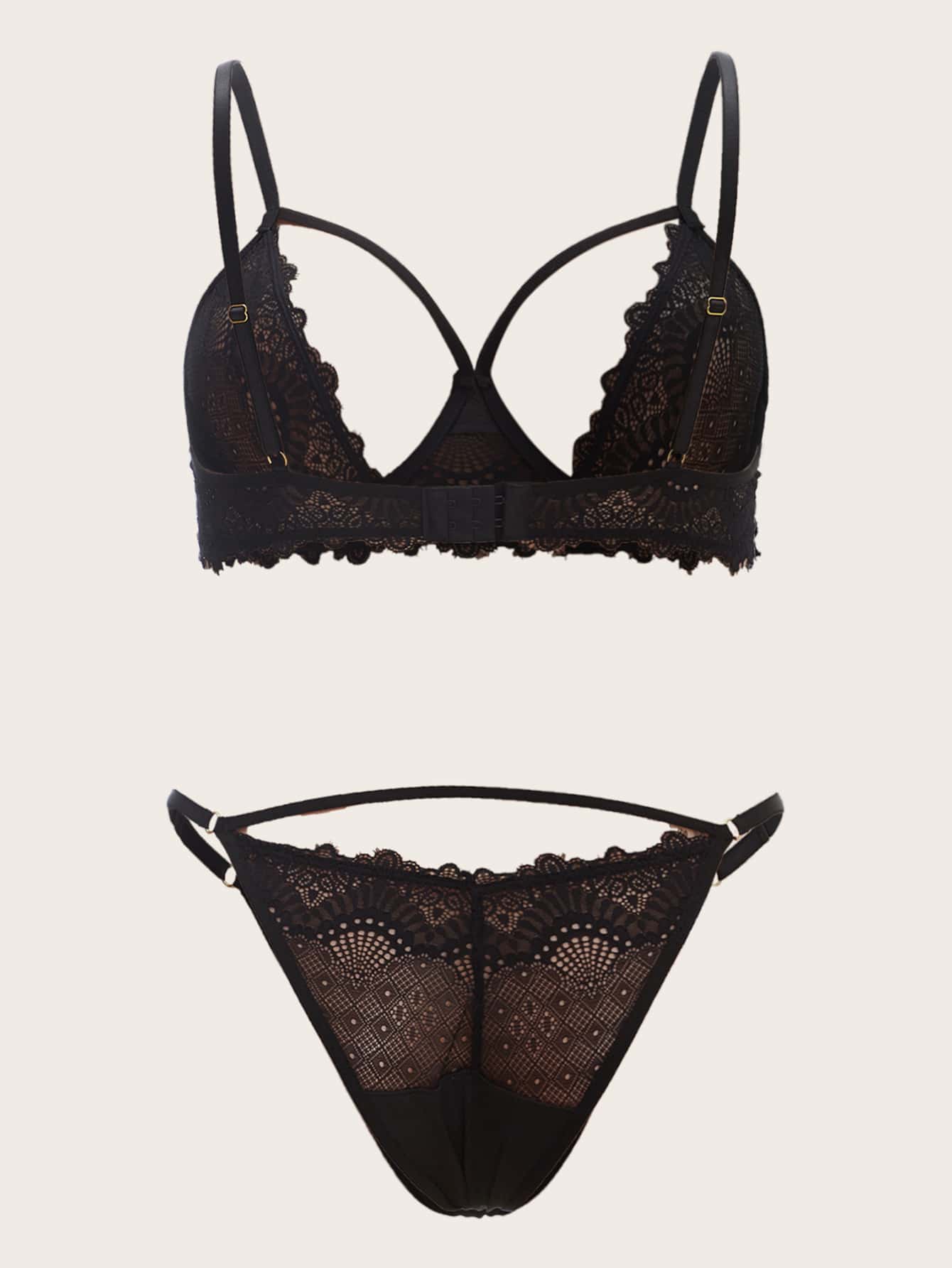 Miniatura 2 de Set de lencería en abanico con encaje con aro Negro