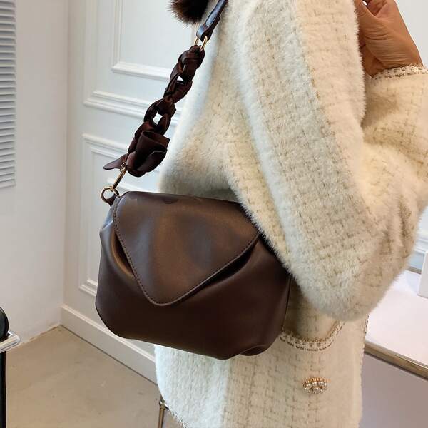 

Minimalist Flap Ruched Bag, Coffee brown