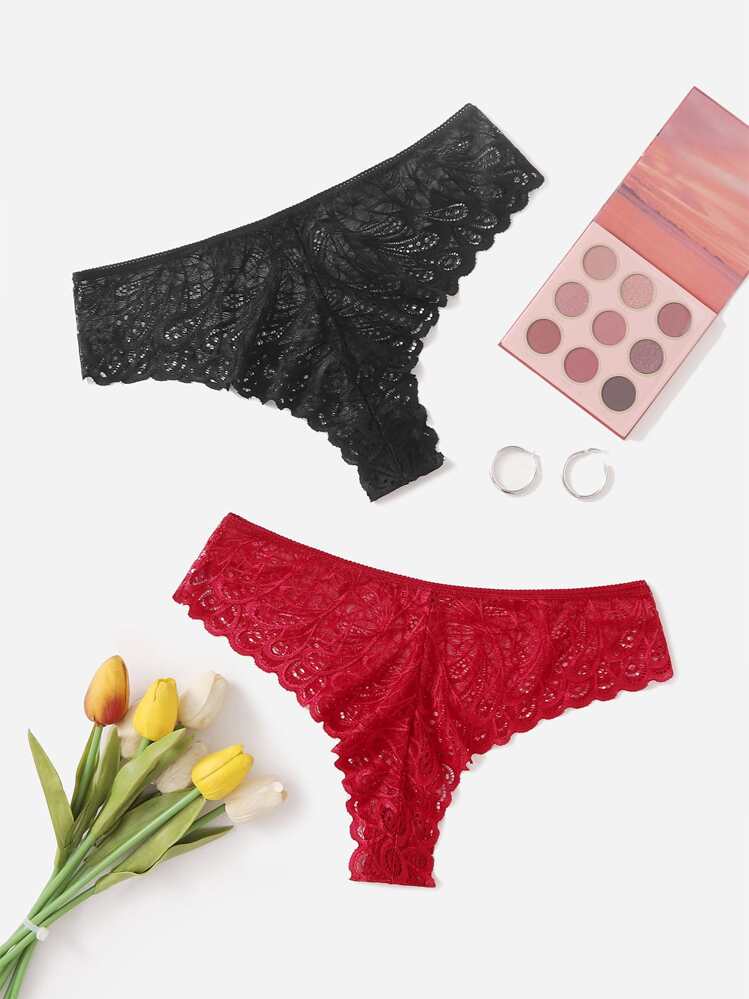 حزمتان من سراويل الدانتيل المزخرفة المقاس الكبير - متعدد الألوان - مشاهدة 1