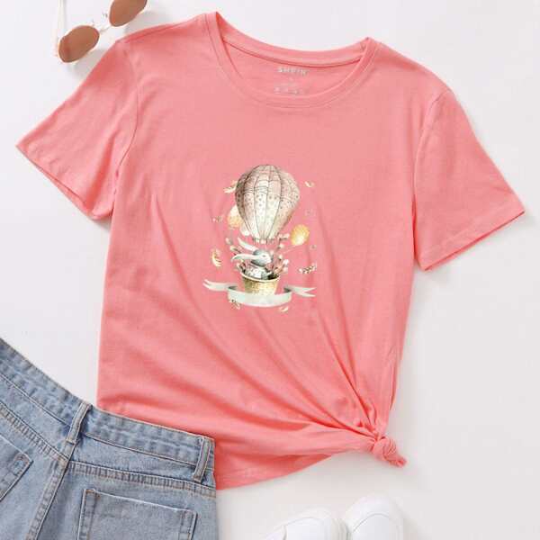 

Cartoon Rabbit Print Tee, Watermelon pink