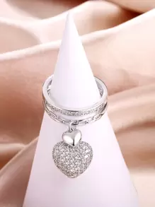 1枚精美的雙心新娘婚戒,適用於女性求婚禮物珠寶 - 銀色 - 查看 1