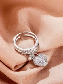 1枚精美的雙心新娘婚戒,適用於女性求婚禮物珠寶 - 銀色 - 查看 2