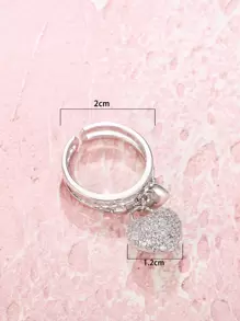 1枚精美的雙心新娘婚戒,適用於女性求婚禮物珠寶 - 銀色 - 查看 3