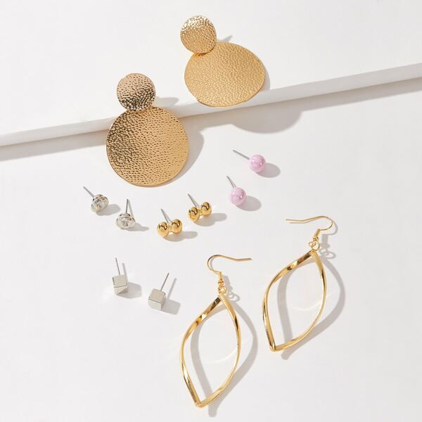 

6pairs Flower & Round Design Earrings, Multicolor