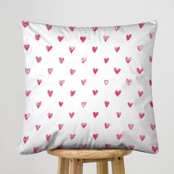 

Heart Print Cushion Cover Without Filler, Red and white