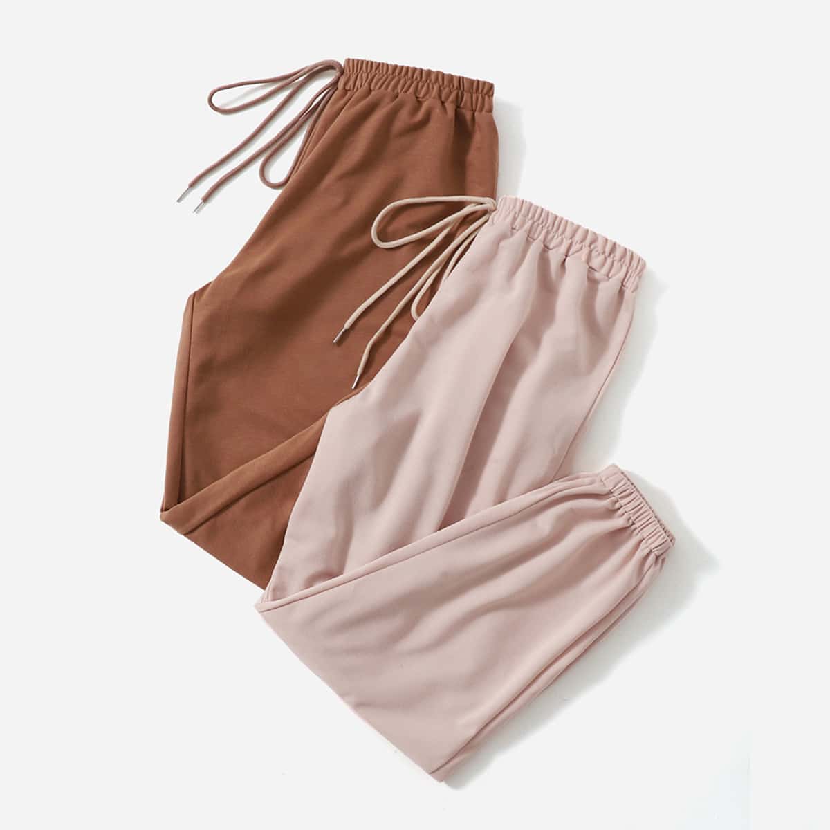 

2pcs Solid Knot Sweatpants, Multicolor