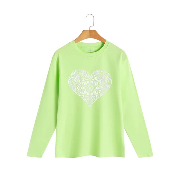 

Heart And Mandala Print Tee, Lime green