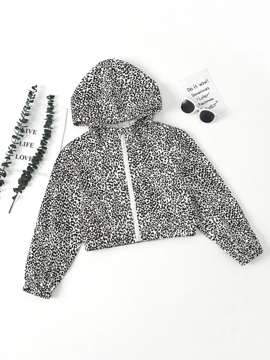 Bé Gái Jackets Dây kéo Báo Giải trí - Đen và trắng - Xem 1