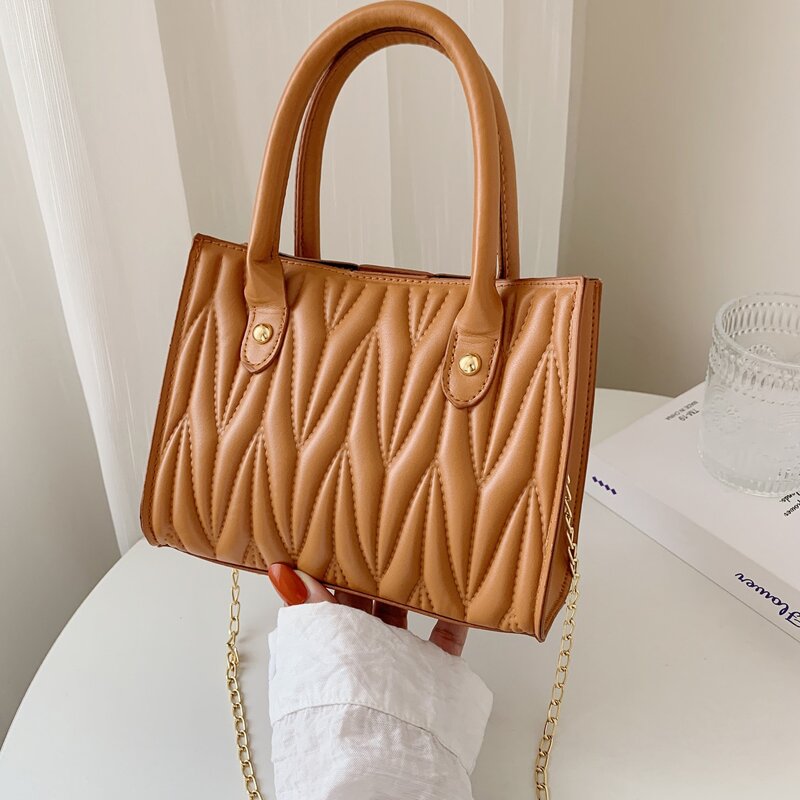 

Quilted Satchel Bag, Brown