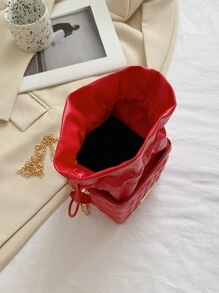 Mini Textured Drawstring Bucket Bag - Red - View 3