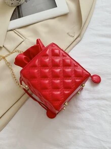 Mini Textured Drawstring Bucket Bag - Red - View 4