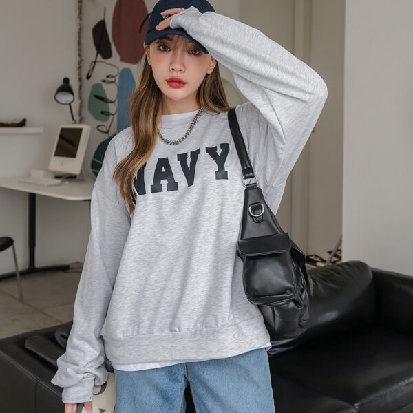 

Letter Graphic Drop Shoulder Sweatshirt, Light grey