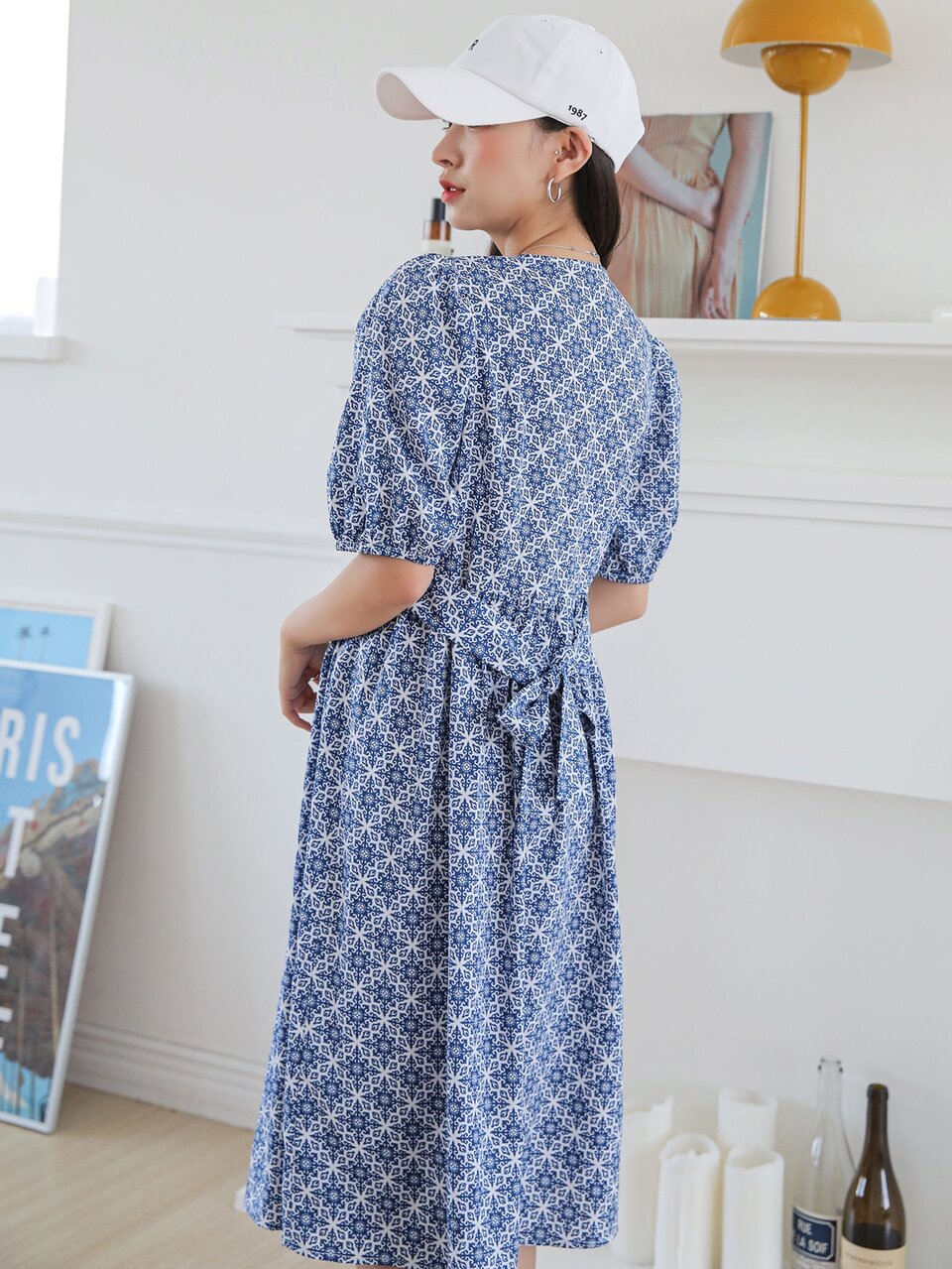 Bow Front Allover Print Smock Dress