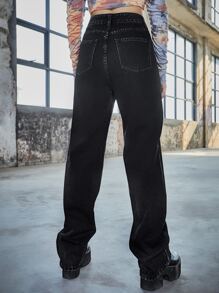 Jeans de talle alto de pierna ancha - Negro - Ver 2