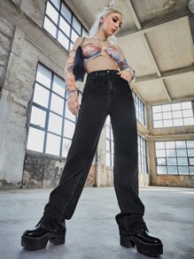 Jeans de talle alto de pierna ancha - Negro - Ver 3