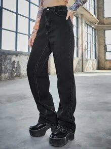 Jeans de talle alto de pierna ancha - Negro - Ver 4