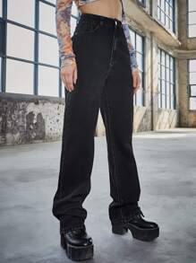Jeans de talle alto de pierna ancha - Negro - Ver 5