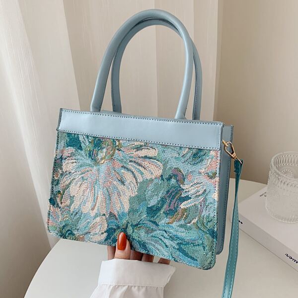 

Floral Graphic Satchel Bag, Blue