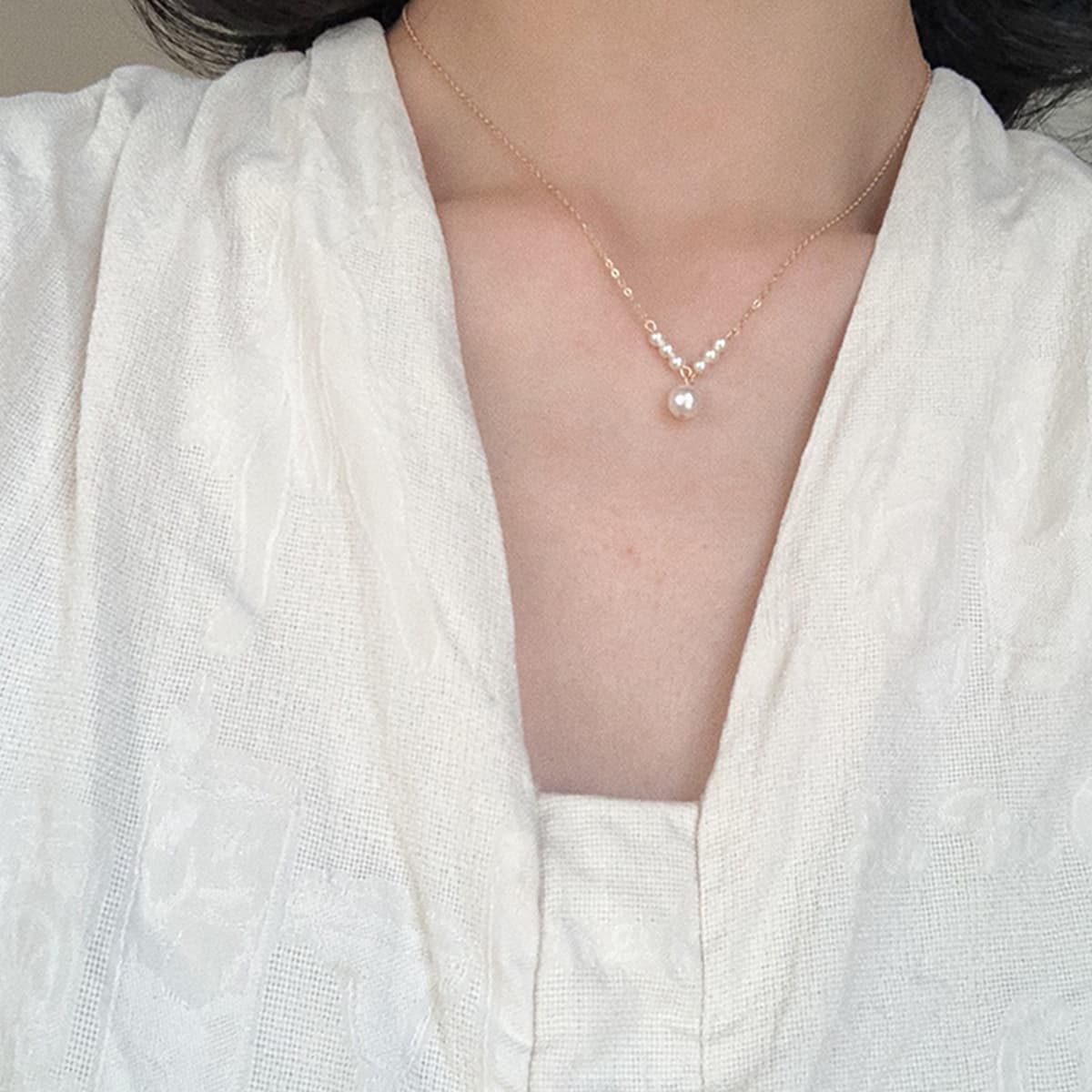 

Faux Pearl Chain Necklace, Gold