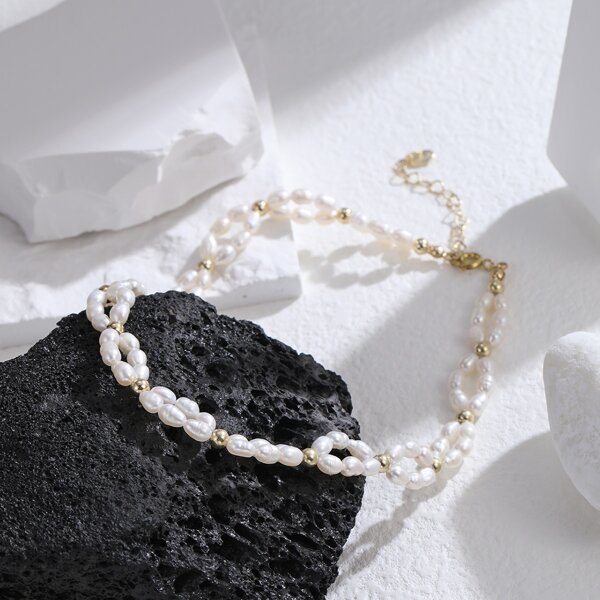 

14K Gold Plated Pearl Decor Necklace, White
