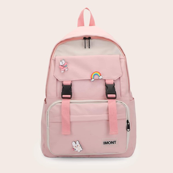 

Cartoon & Buckle Decor Backpack, Pink