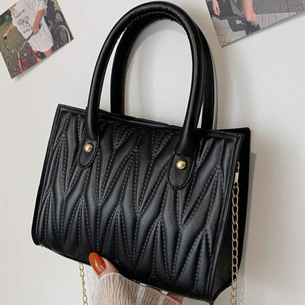 

Quilted Satchel Bag, Black