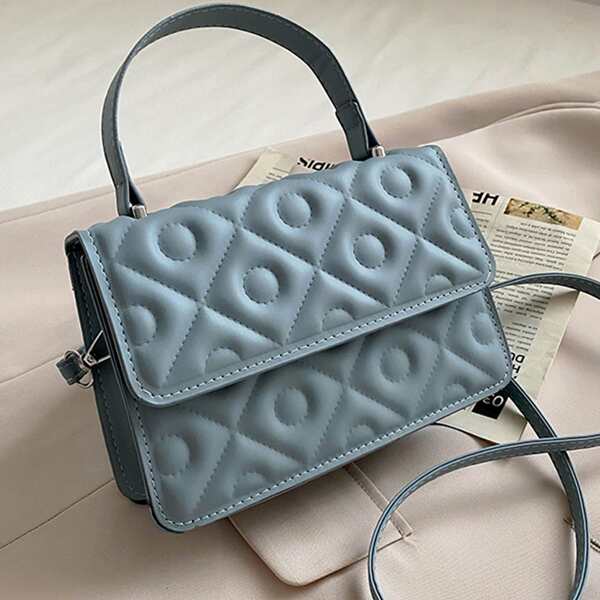 

Quilted Flap Satchel Bag, Blue