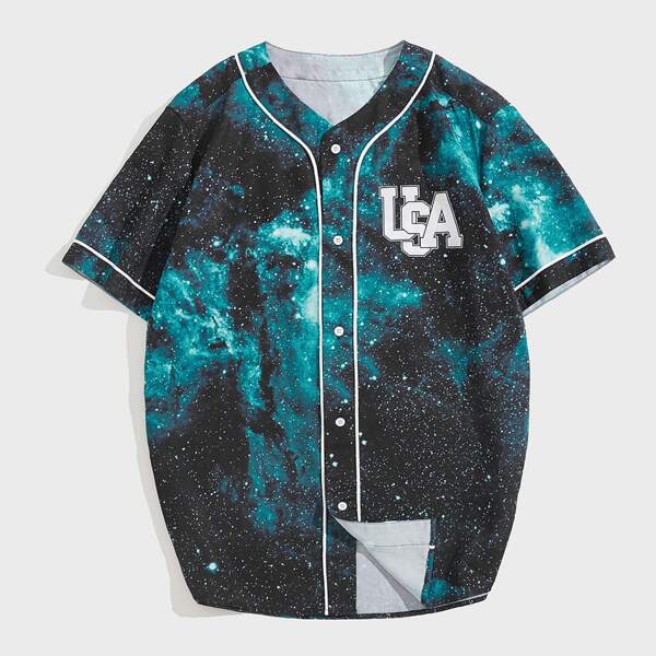 

Men Letter & Galaxy Print Tee, Multicolor