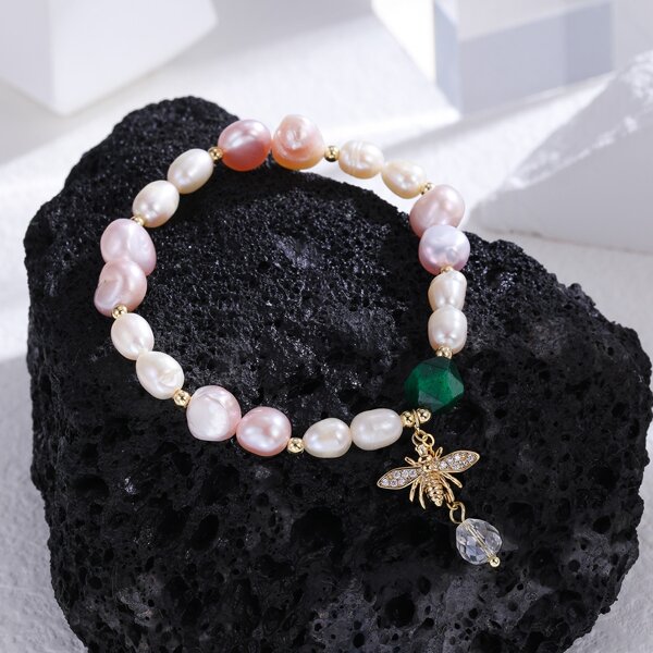 

14K Gold Plated Pearl Bracelet, White