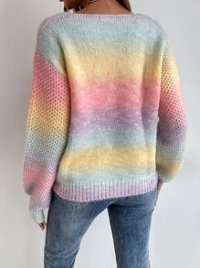 Chiquease V-Neck Colorblock Sweater,Long Sleeve Tops Knit Pullover Fall Winter Outfit - Multicolor - View 2