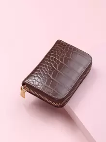 Dập nổi cá sấu Zip Ví thẻ - Cà phê nâu - Xem 1