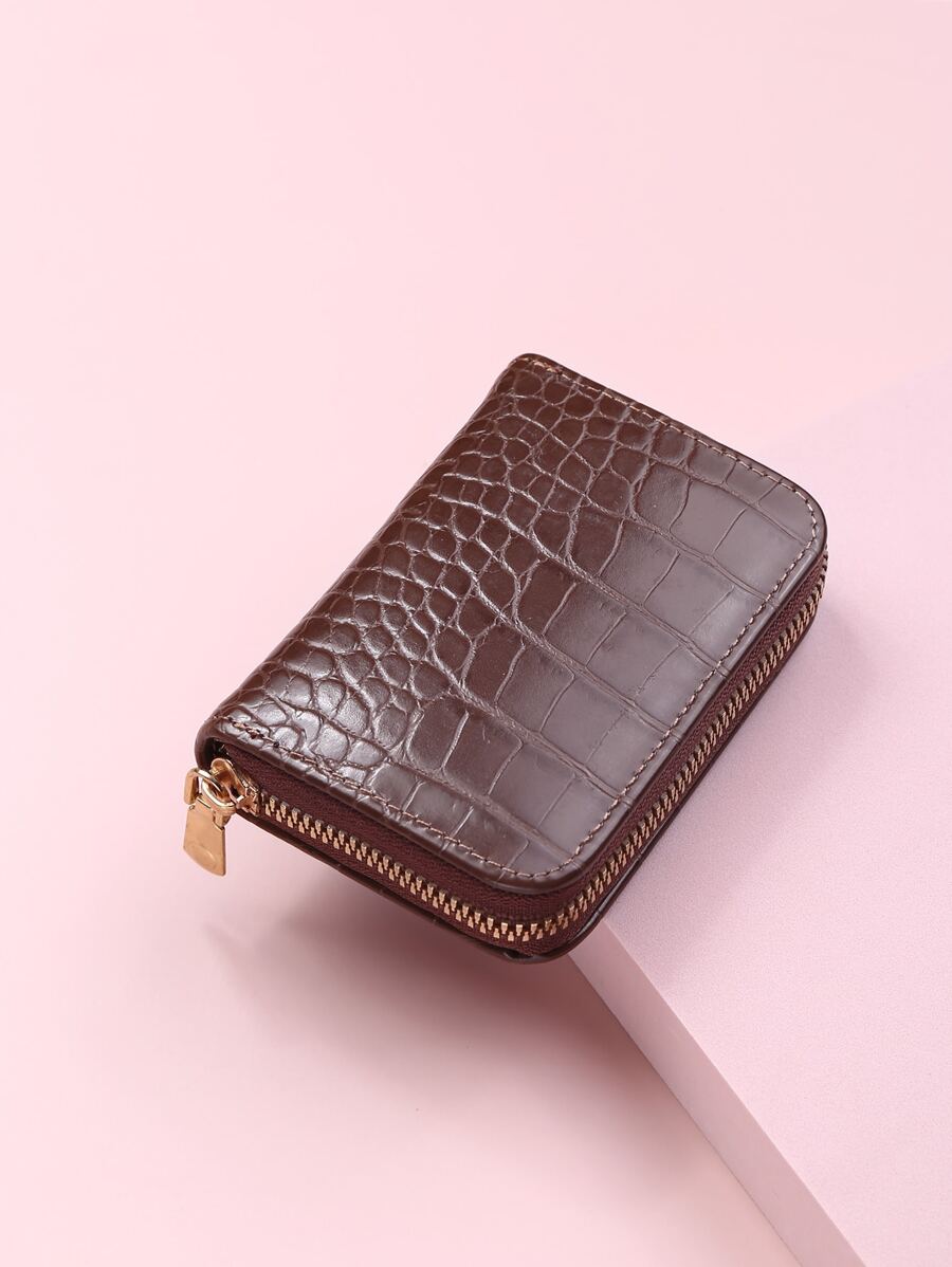 Dập nổi cá sấu Zip Ví thẻ - Cà phê nâu - Xem 1