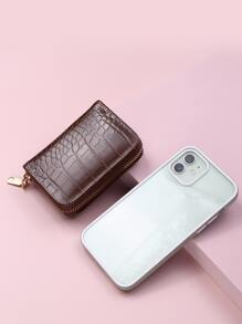 Dập nổi cá sấu Zip Ví thẻ - Cà phê nâu - Xem 4