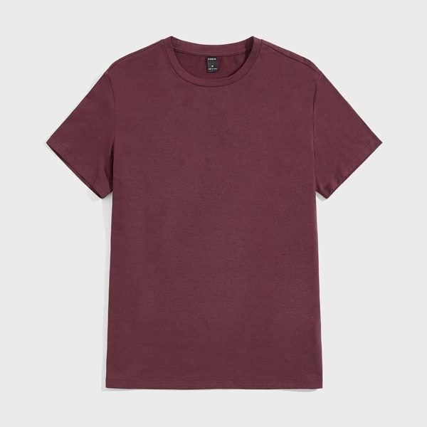 

Men Round Neck Solid Tee, Burgundy