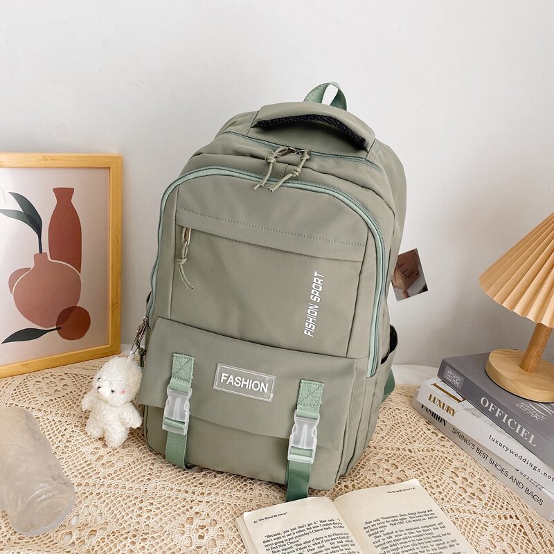 

Zipper Front Double Buckle Backpack, Green
