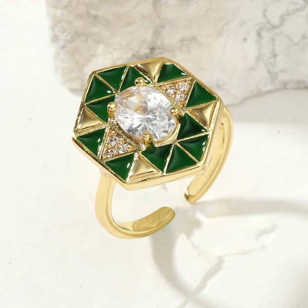 

18K Gold Plated Cuff Ring, Multicolor