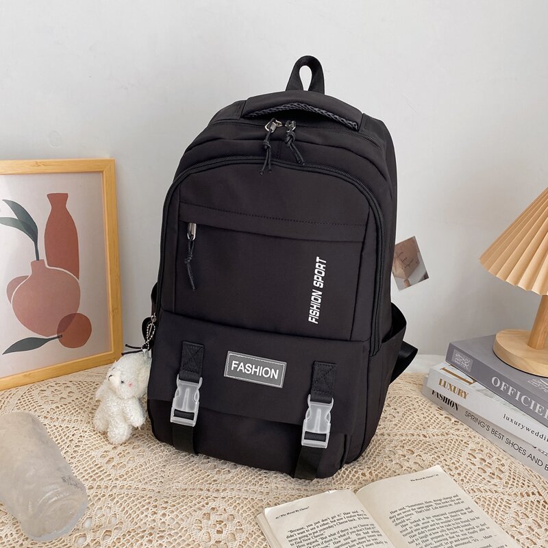 

Zipper Front Double Buckle Backpack, Black