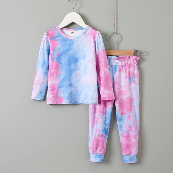 

Toddler Girls Tie Dye Top & Paper Bag Waist Sweatpants, Multicolor