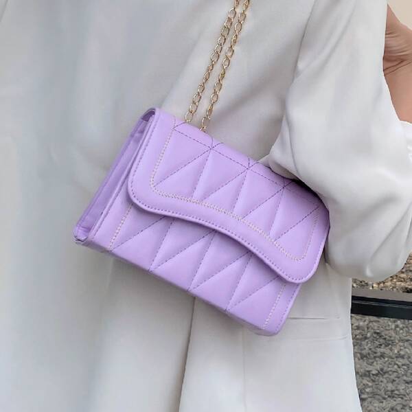 

Quilted Chain Shoulder Bag, Purple