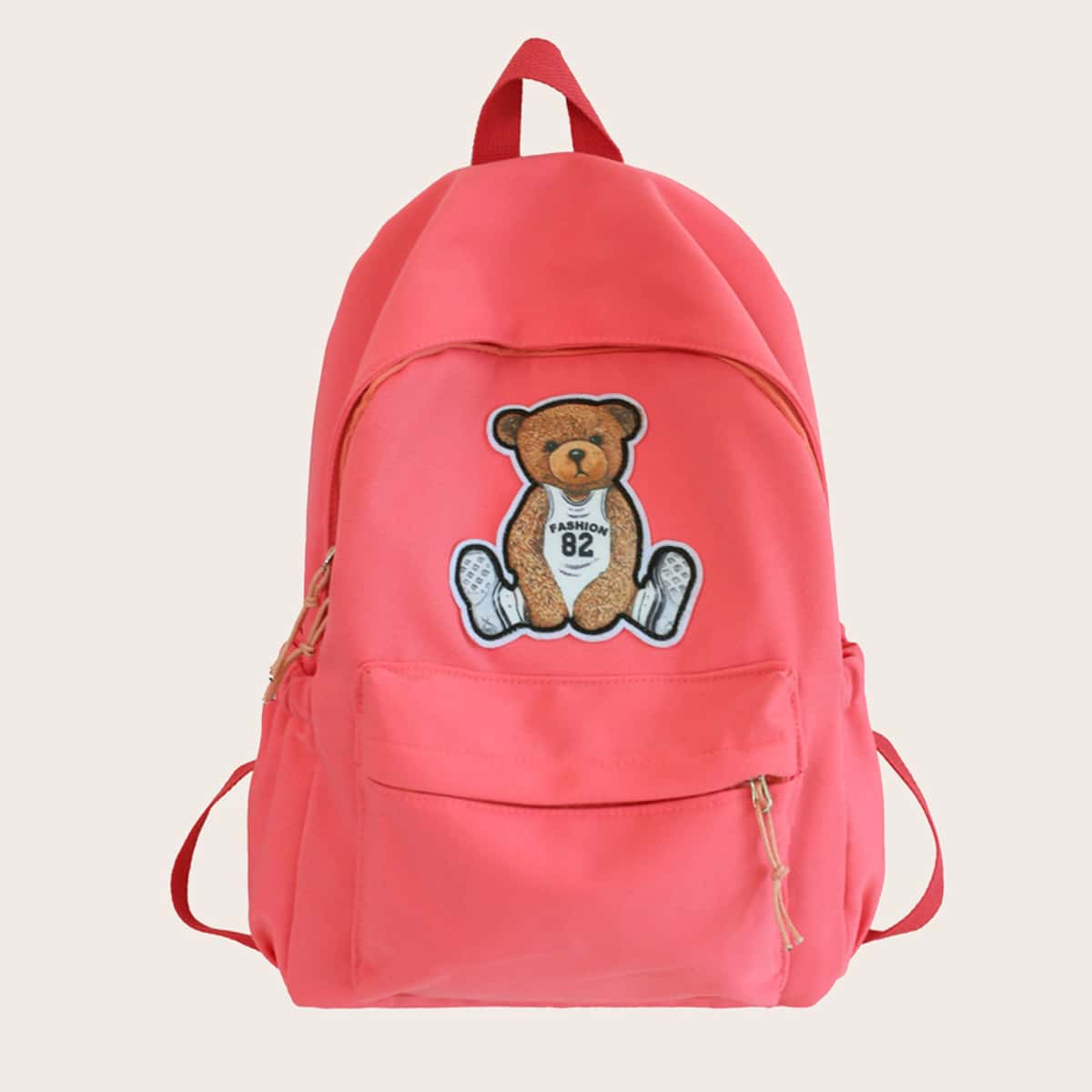 

Cartoon Bear Graphic Backpack, Hot pink
