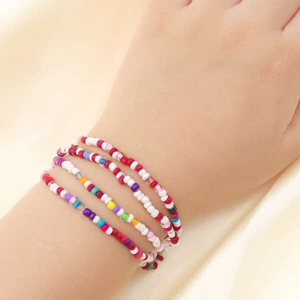 

4pcs Toddler Girls Colorful Beaded Bracelet, Multicolor