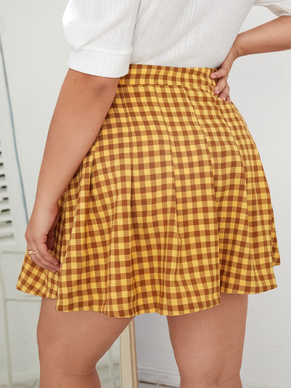 Plus Gingham Pleated Skirt