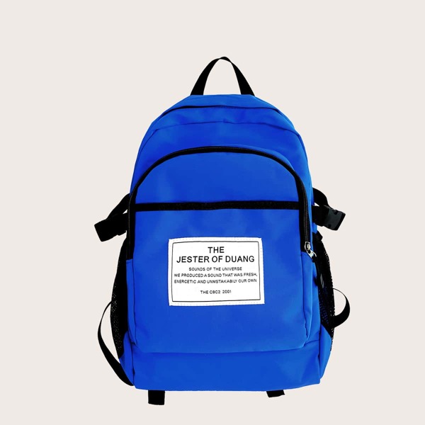 

Letter Patch Contrast Mesh School Bag, Blue