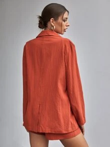 SHEIN Essnce Solid Lapel Collar Button Front Blazer And Shorts Set - Burnt Orange - View 2