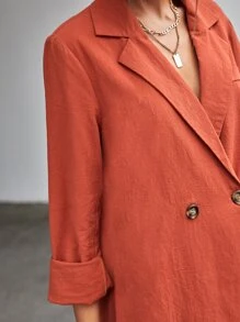 SHEIN Essnce Solid Lapel Collar Button Front Blazer And Shorts Set - Burnt Orange - View 3
