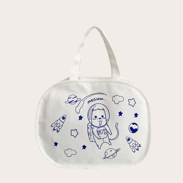 

Cartoon Graphic Shoulder Tote Bag, Beige