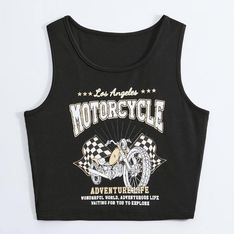 

Car And Letter Graphic Tank Top, Black