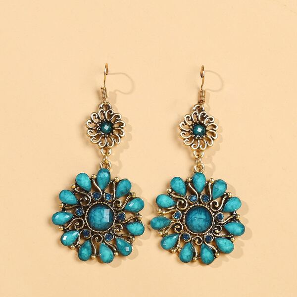 

Flower Drop Earrings, Mint blue